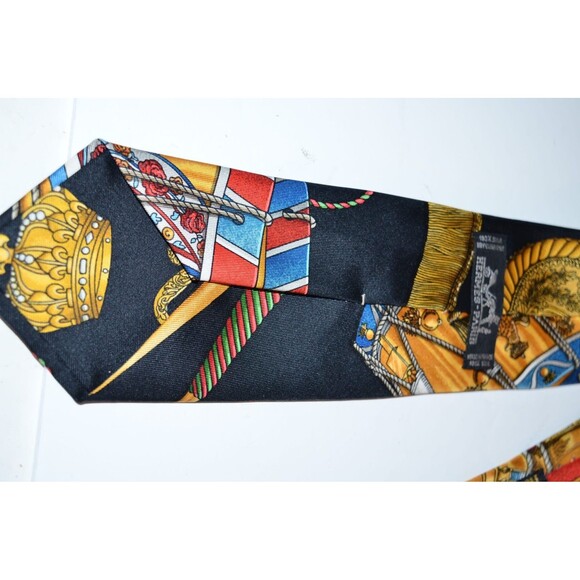 Vtg Hermes Les Tambours Black Gold drums tassels Tie 100% Silk Made in France - Picture 7 of 10